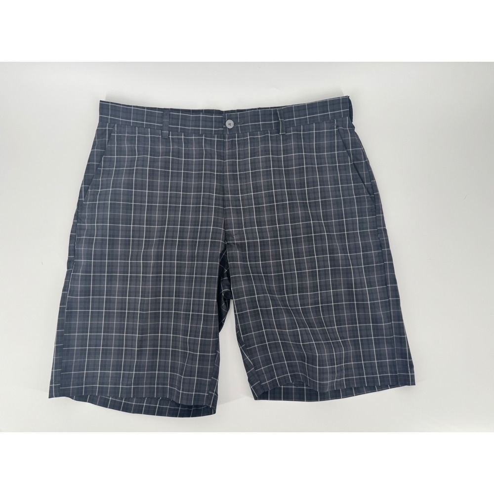 Ben Hogan Performance Mens Grey Plaid Golf Shorts Size 36 Flat Front Athletic